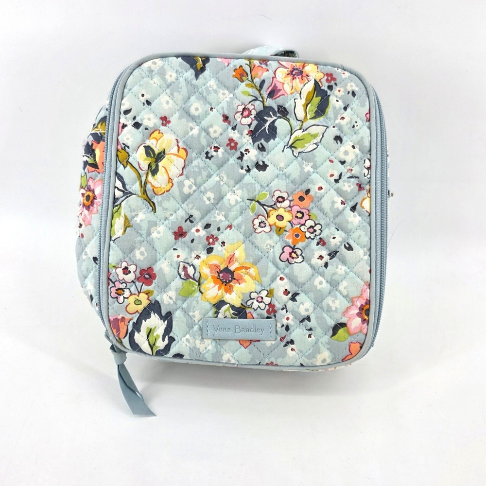 Vera Bradley Floating Garden Quilted Floral Lunch Bag Blue Insulated Work School